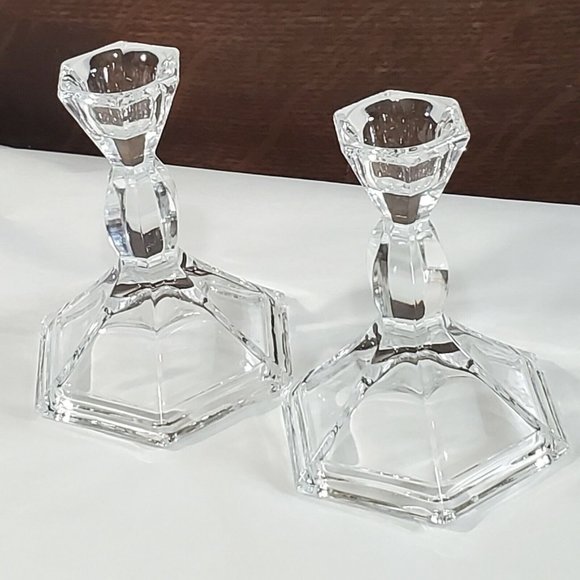 Michael C Fina 24% Lead Crystal Candlestick Holders set 4" made in USA - Picture 8 of 12